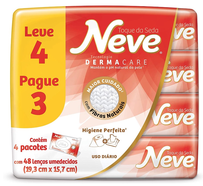 Neve Lenços Umedecidos Toque De Seda, Pacotes De 48X4 Lenços – Leve 4 Pague 3 na Amazon