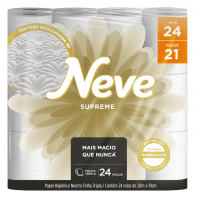 Neve Papel Higiênico Supreme Folha Tripla, 20m, Leve 24 Pague 21 Rolos na Amazon