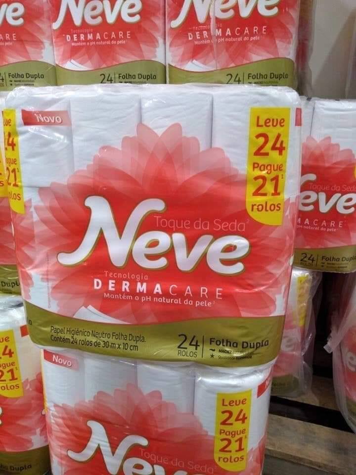 Neve Papel Higiênico Toque de Seda Folha Dupla, 30m, Leve 24 Pague 21 Rolos na Amazon