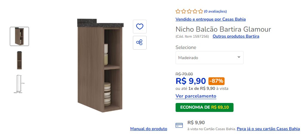 Nicho Balcão Bartira Glamour na Casas Bahia