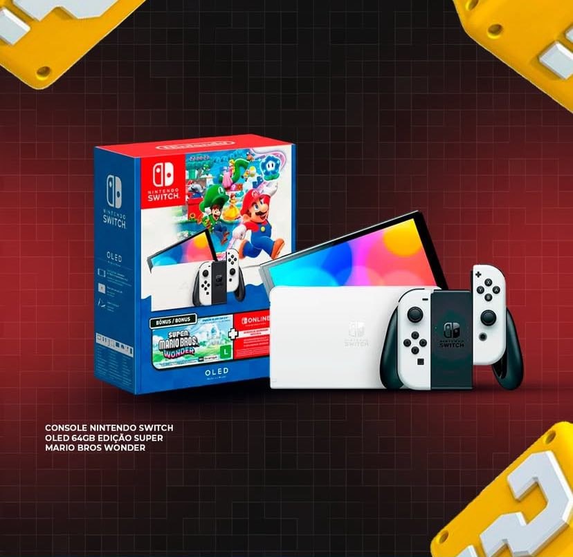 Nintendo Switch Oled + Super Mario Bros. Wonder + 12 Meses Assinatura Nintendo Switch Online na Amazon