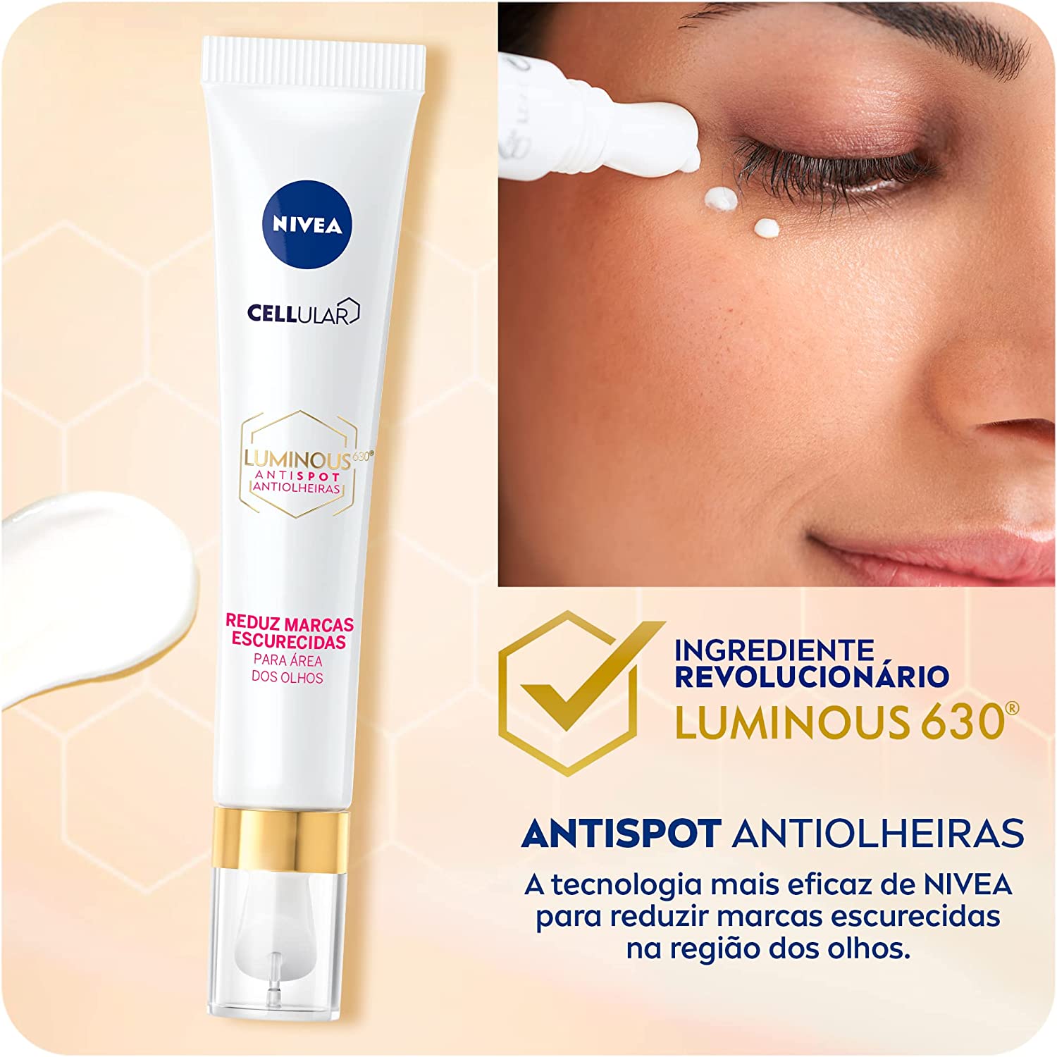 NIVEA Antiolheiras Luminous 630 – Reduz as Marcas Escurecidas – Uniformizador facial para área dos olhos com cafeína energizadora que reduz as bolsas e ácido hialurônico que auxilia a diminuir linhas finas – 15ml na Amazon