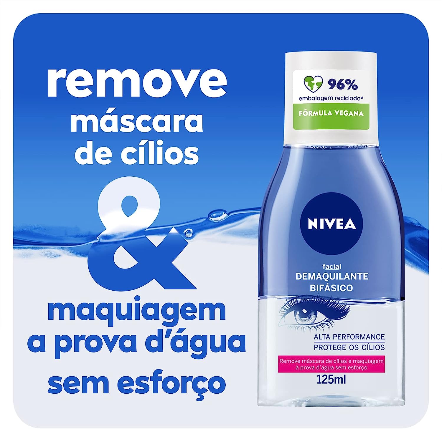 NIVEA Demaquilante Bifásico 125ml – Composto com Óleo de Girassol, retira até a maquiagem à prova d’água, além de não agredir a pele e nem deixar resíduos de produto na Amazon
