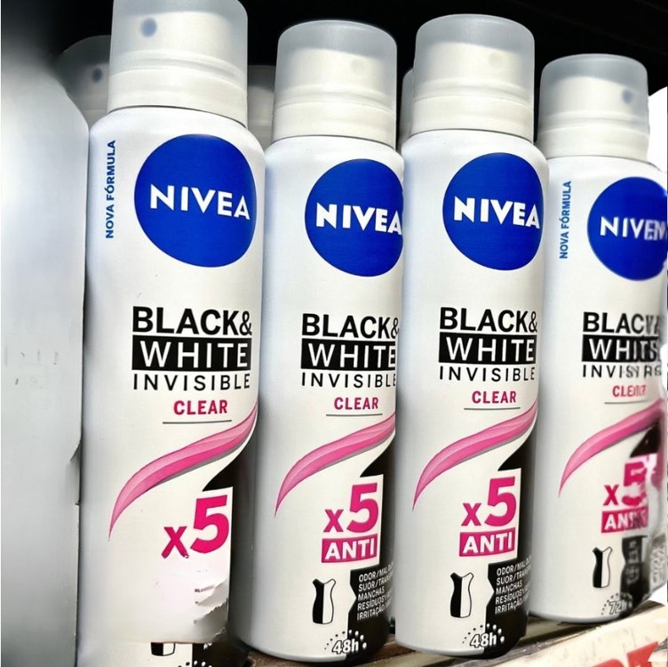 NIVEA Desodorante Antitranspirante Aerossol Invisible Black & White Clear 150ml – Proteção prolongada de 48h, cuidado suave e ação antibacteriana na Amazon