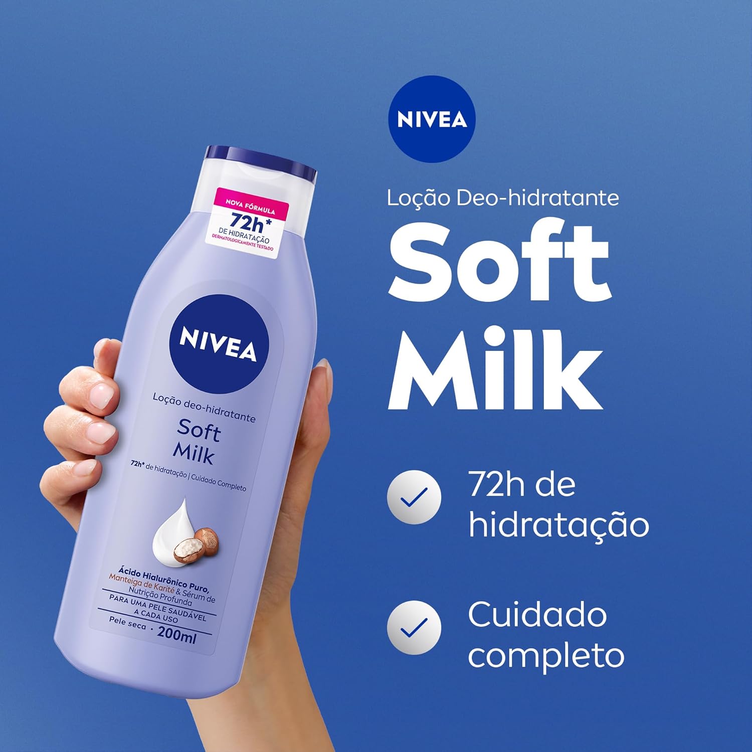 NIVEA Hidratante Desodorante Soft Milk 200ml – Hidratação para pele seca, com textura leve e sensação de suavidade que deixa a pele macia, cheirosa e hidratada por 48h na Amazon