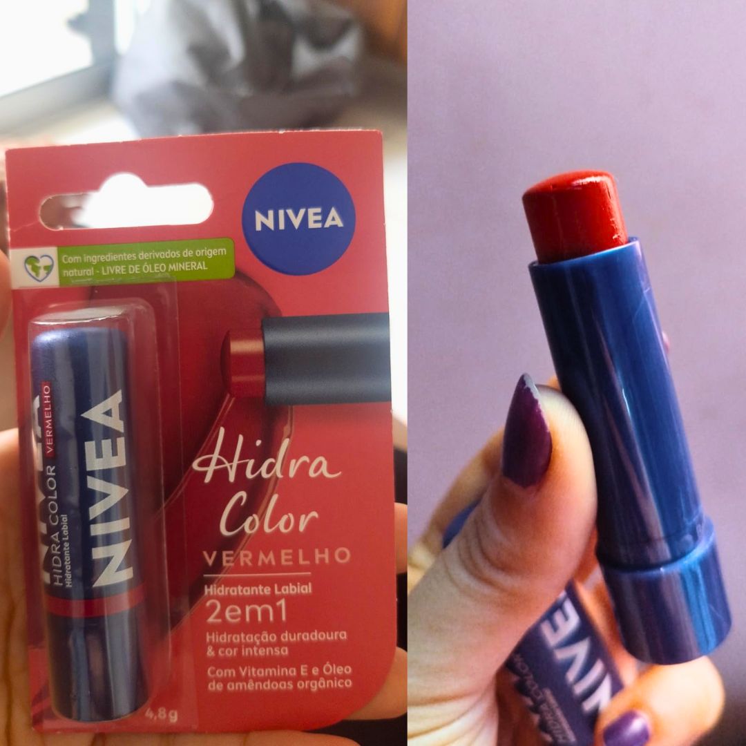 NIVEA Hidratante Labial Hidra Color 2 em 1 Vermelho 4,8g na Amazon