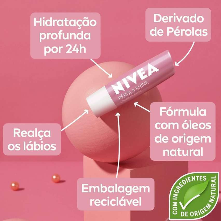 NIVEA Hidratante Labial Pérola Shine 4,8 g – Hidratação prolongada para seus lábios, tem um delicioso cheirinho de cereja e incrível brilho perolado que deixa seus lábios iluminados na Amazon