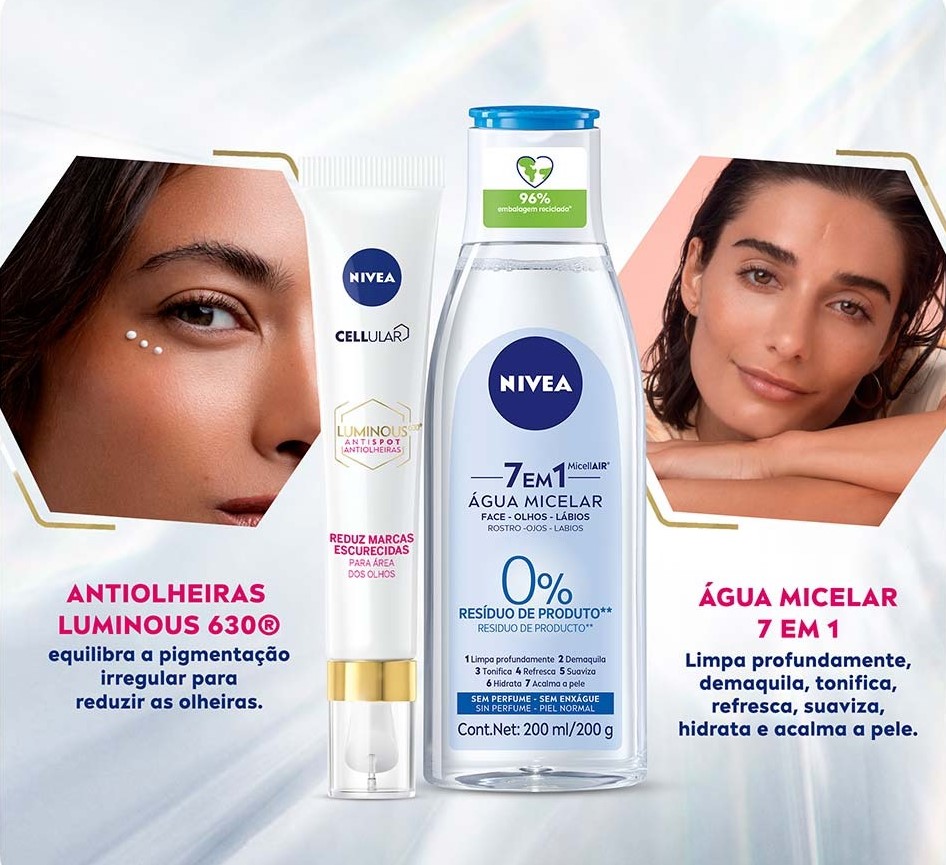 NIVEA Kit Creme Facial Antiolheiras CellularLuminous 630º Antispot 15ml + Água Micelar Solução de Limpeza 7 em 1 200ml na Magazine Luiza