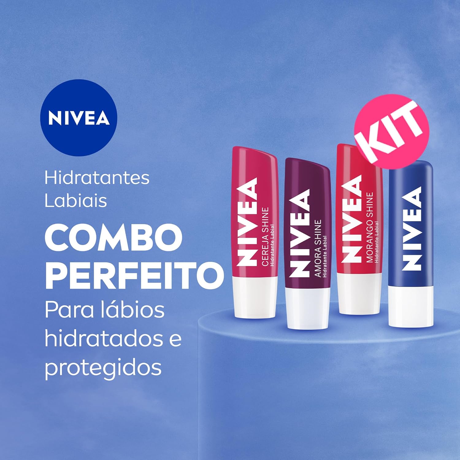 NIVEA KIT Hidratante Labial Original Care (4,8g) + Amora Shine (4,8g) + Cereja Shine (4,8g) + Morango Shine (4,8g), Kit Hidratação Labial na Amazon