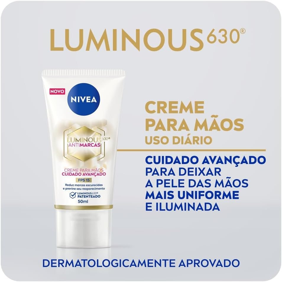 NIVEA LUMINOUS 630 Creme para mãos antimanchas escuras avançado (50 ml), creme para clarear a pele enriquecida com ácido hialurónico, creme para mãos nutritivo para pele luminosa na Amazon
