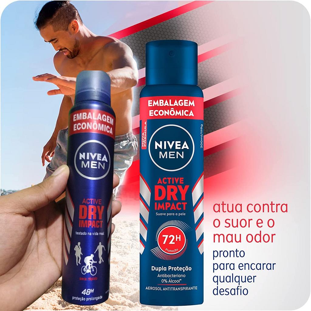 NIVEA Men Desodorante Antitranspirante Aerosol Dry Impact 200ml na Amazon