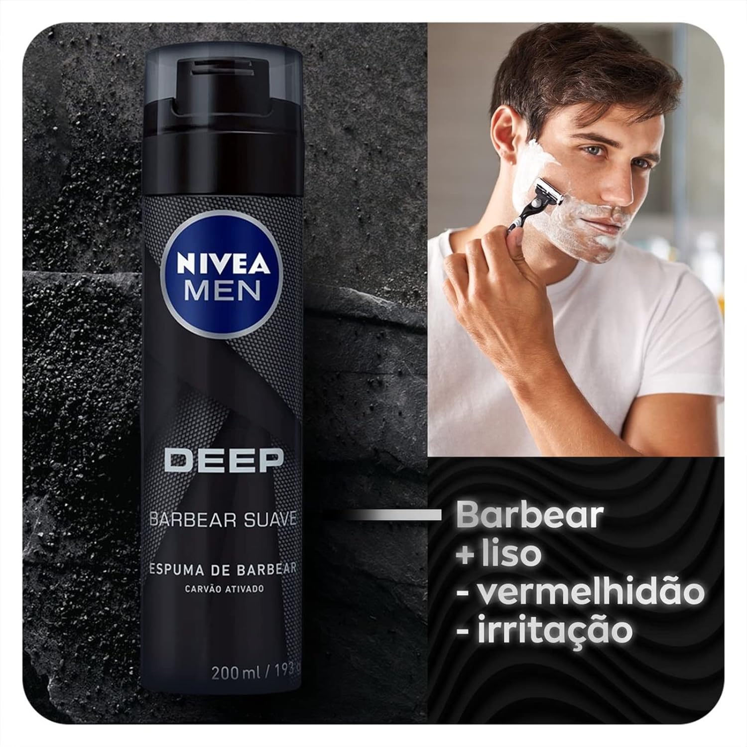 NIVEA MEN Espuma de Barbear Deep 200ml – Com carvão ativado em sua fórmula na Amazon