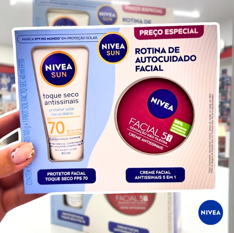 NIVEA PROT SOL FACIAL T.SECO FPS70 40ML + NIVEA CREME FACIAL ANTISSINAIS 100G na Amazon