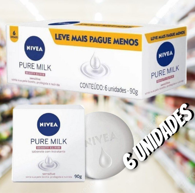 NIVEA Sabonete em Barra Pure Milk Sensitive Promo 6 un. 90g na Amazon