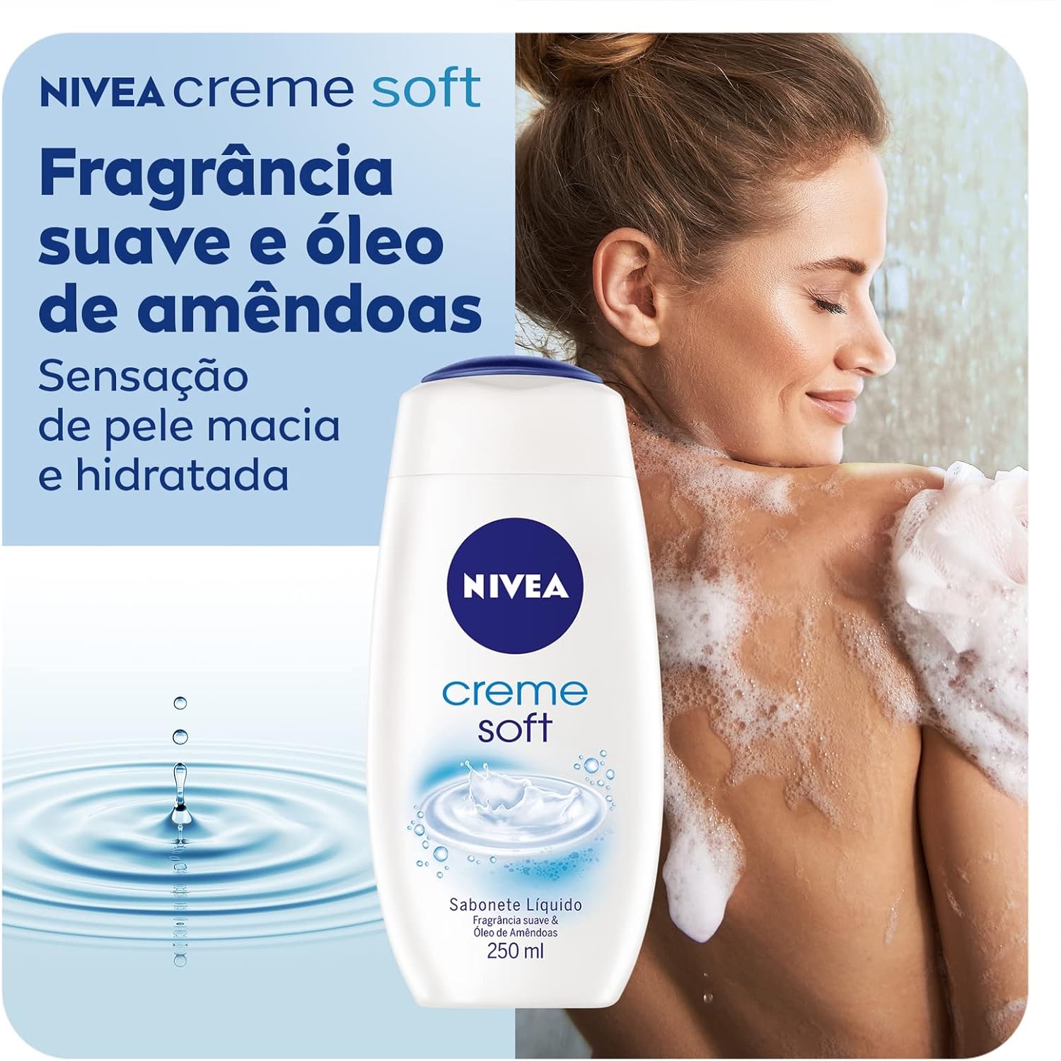 NIVEA Sabonete Líquido Creme Soft 250ml – Fragrância suave de amêndoas, sensação de pele macia e hidratada, em equilíbrio com o pH da pele na Amazon