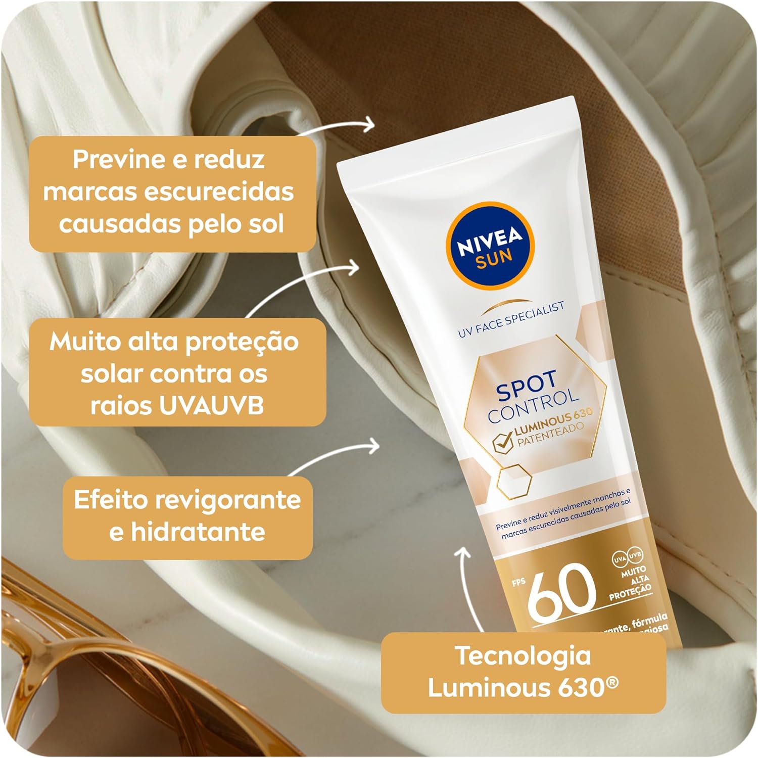 NIVEA SUN Protetor Solar Facial Fluido Spot Control Luminous 630® FPS60 40ml na Amazon