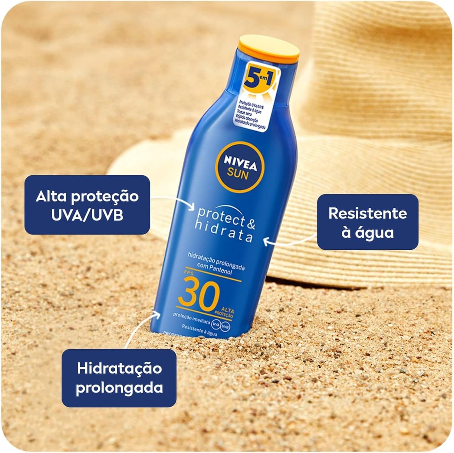 NIVEA SUN Protetor Solar Protect & Hidrata – FPS 30, alta proteção UVA/UVB, resistente à água, hidratação prolongada, fórmula não oleosa e de rápida absorção – 125ml na Amazon
