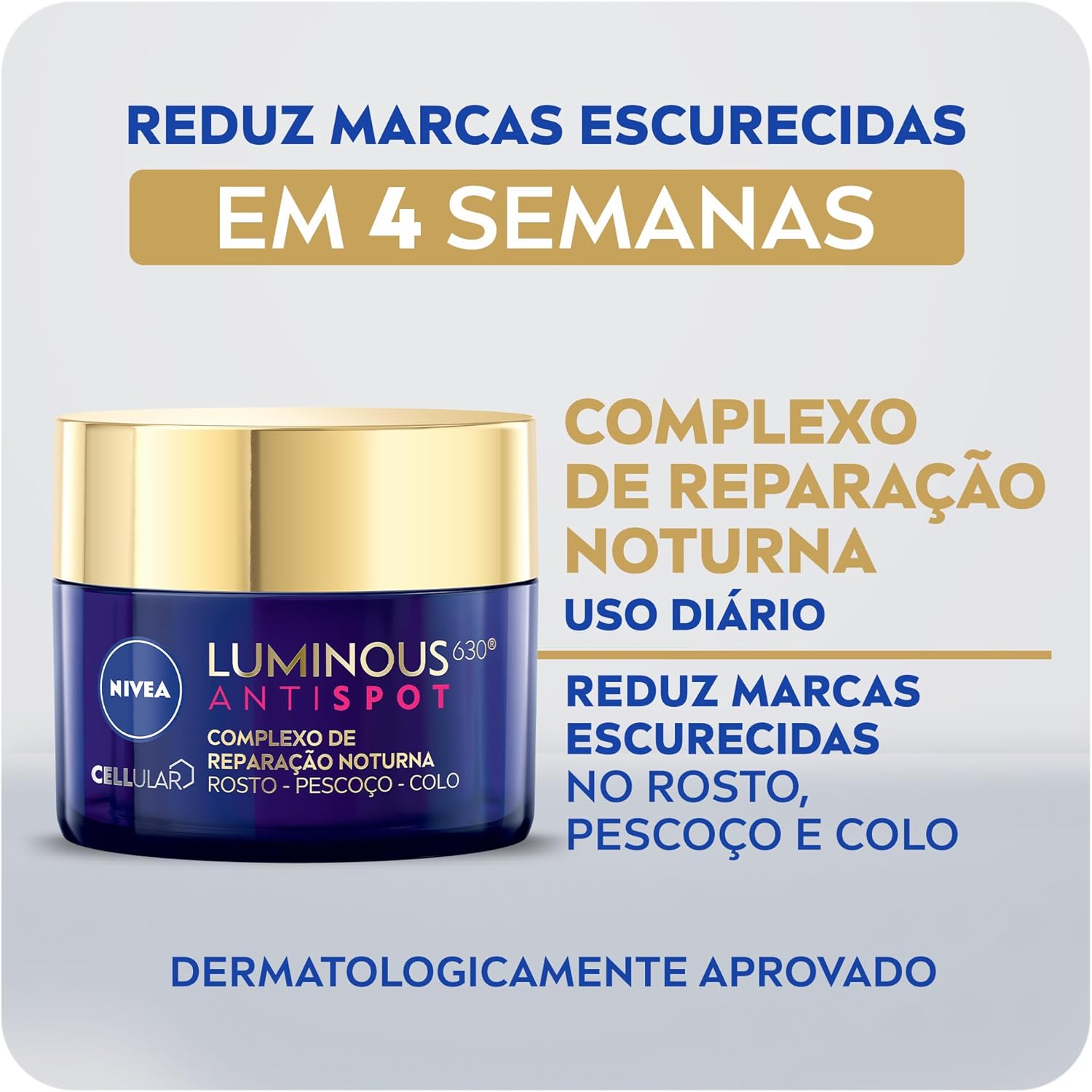 NIVEA Tratamento Facial Complexo de Reparação Noturna Luminous 630 – Proporciona hidratação intensa durante a noite e reduz marcas escurecidas – 50ml na Amazon