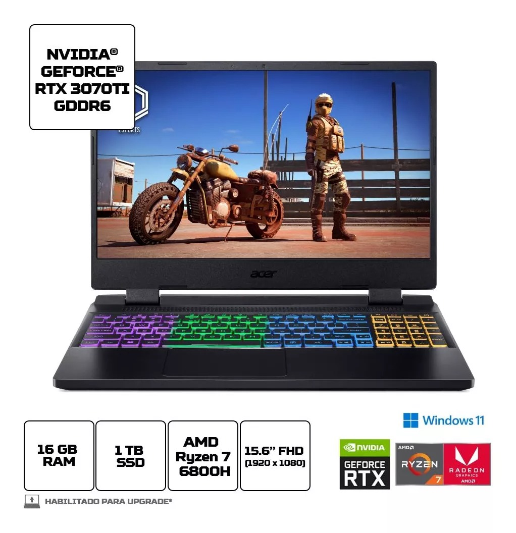 Notebook Acer Acer Nitro 5 AN515-46-R5WF AMD Ryzen 7 Windows 11 Home 16GB RAM 1TB SDD RTX 3070Ti 15,6″ Full HD na Compra Certa