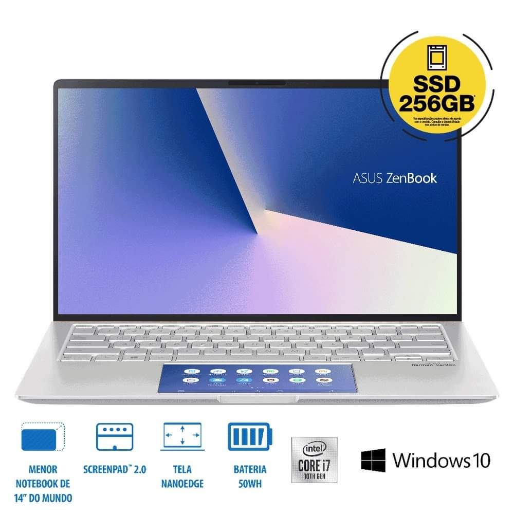 Notebook Asus Zenbook Intel Core i7-105120U 8GB 256GB SSD W10 14” FHD Prata UX434FAC-A6339T na Americanas