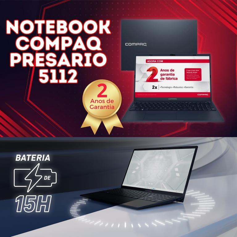 Notebook Compaq Presario 5112 Snapdragon™ 7C Windows 11 4GB 128GB UFS 15,6”, 15H de Bateria, Azul Escuro – 2 ANOS DE GARANTIA DE FÁBRICA na Amazon