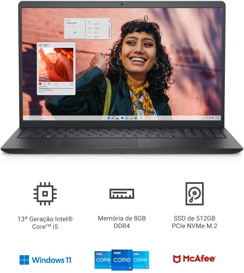 Notebook Dell Inspiron I15-I1300-A30P 15.6″ Full HD 13ª Gen Intel Core i5 8GB 512GB SSD Win 11 Preto Carbono na Amazon