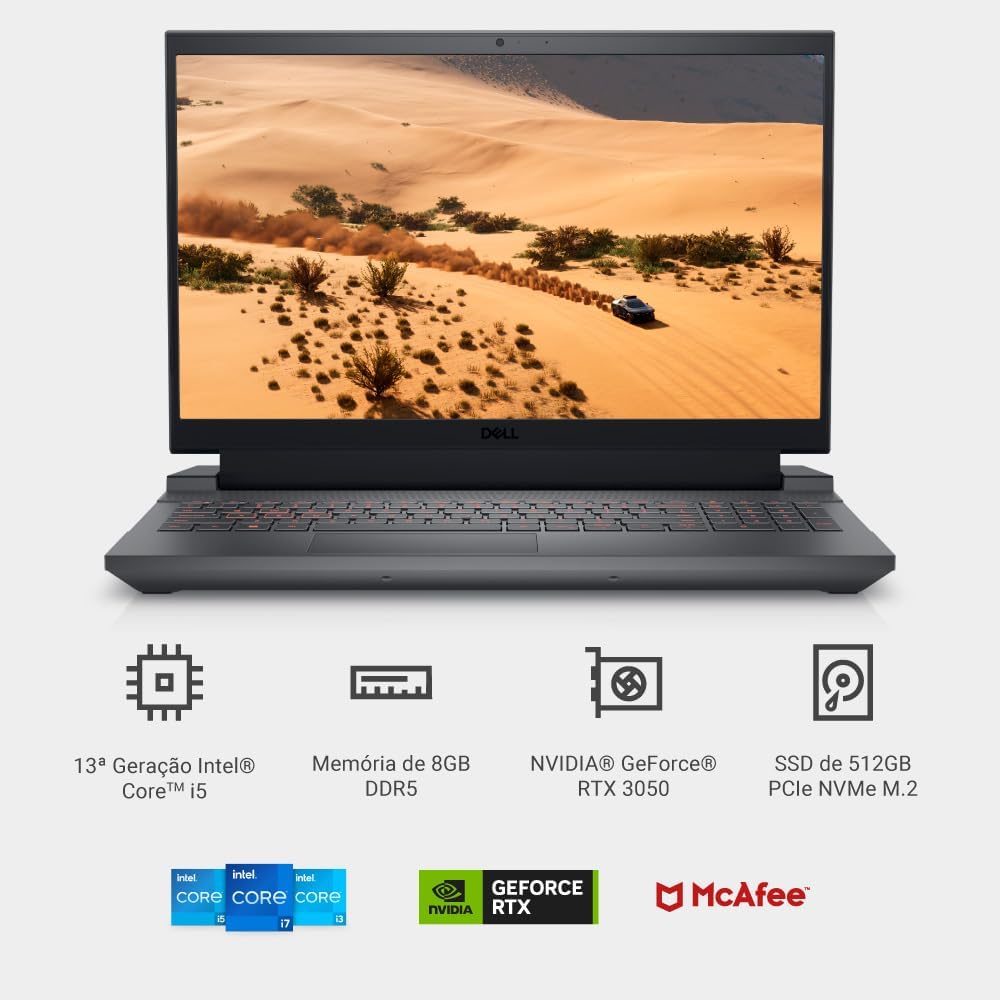 Notebook Gamer Dell G15-i1300-A25P 15.6″ FHD 13ª Geração Intel Core i5 8GB 512GB SSD NVIDIA RTX 3050 Windows 11 na Amazon