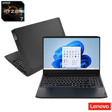 Notebook Gamer Lenovo Gaming3i, AMD Ryzen 7, NVIDIA GTX 1650, 8GB, 256GB SSD, Windows 11 na Fastshop