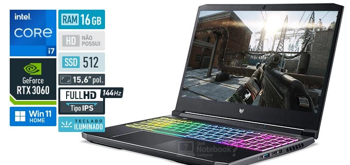 Notebook Gamer Predator Helios 300 Ph315-54-7852 I7 11ª Windows 11 Home 16gb 512gb Ssd Rtx 3060 15,6 na Carrefour
