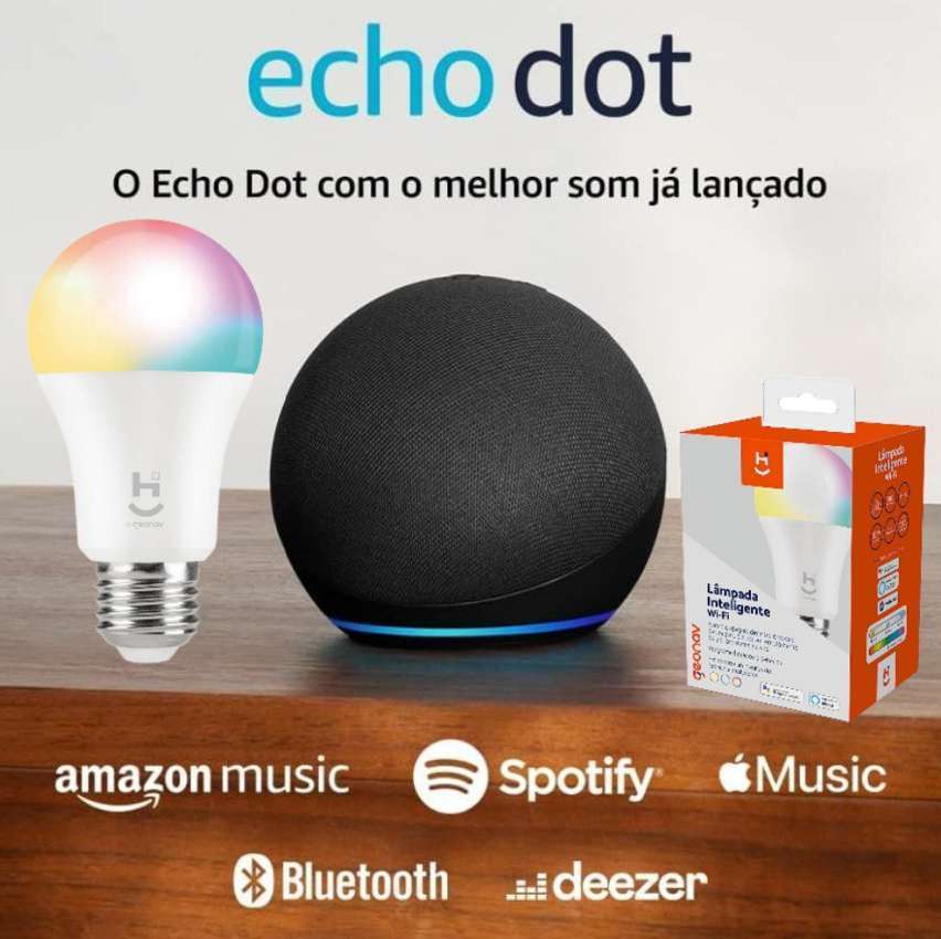 Novo Echo Dot 5ª geração | O Echo Dot com o melhor som já lançado | Som vibrante e potente em um dispositivo compacto + Lâmpada Genov 9w na Amazon