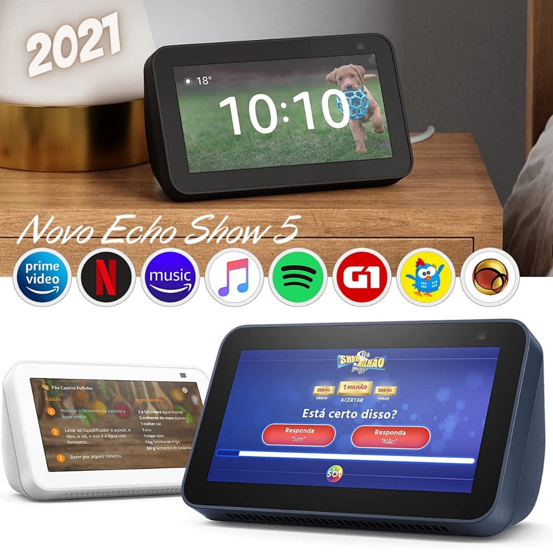 Novo Echo Show 5 (2ª Geração, versão 2021): Smart Display de 5" com Alexa e câmera de 2 MP - Cor Preta na Casas Bahia