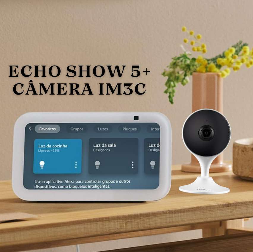 Novo Echo Show 5 (3ª geração – 2023) | Smart display com graves mais potentes e som mais nítido | Cor Branca + Câmera IM3c Intelbras na Amazon
