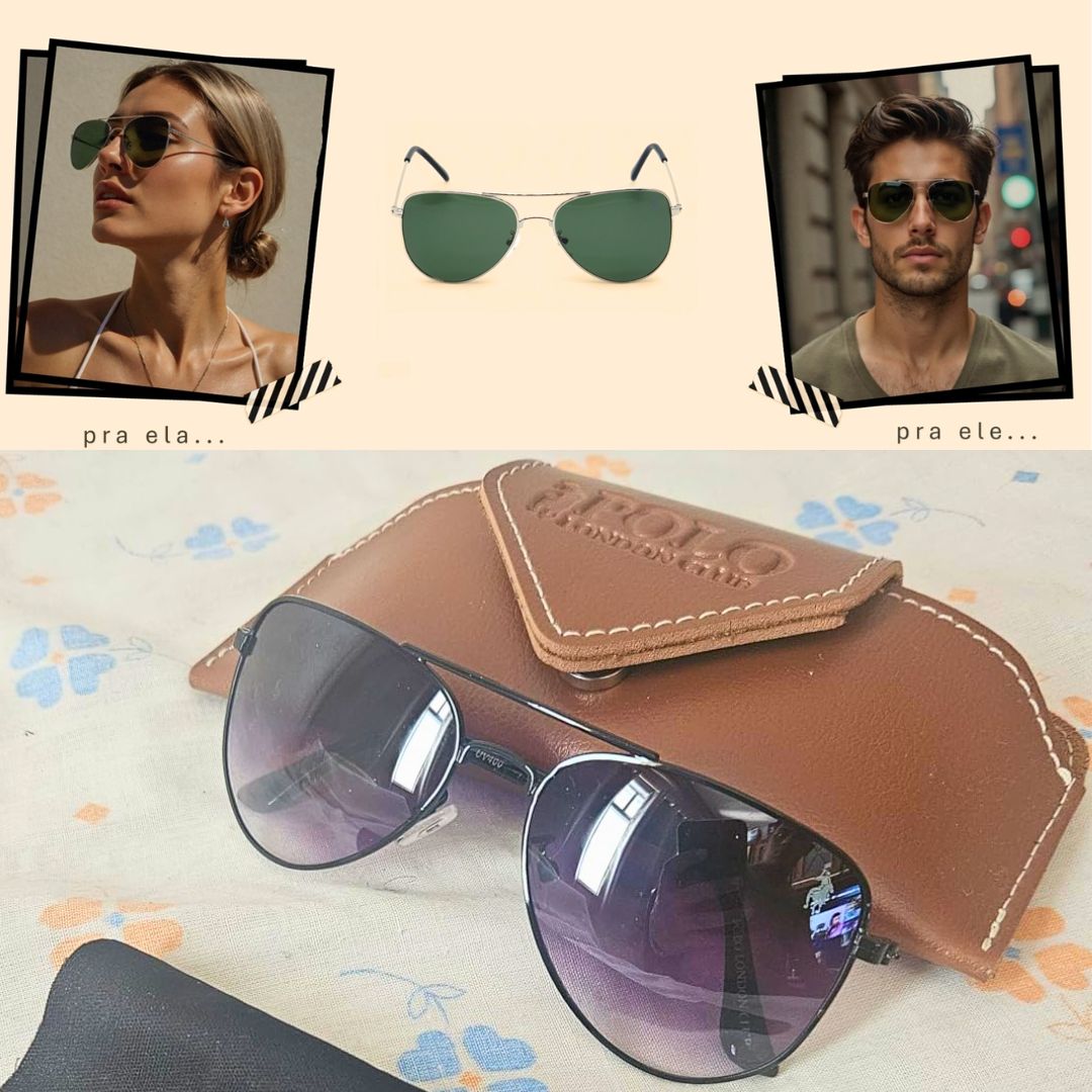 Óculos de Sol Aviador Clássico Unissex Polo London Club, Armação em Metal Stainless Stell na Amazon