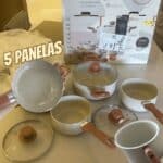 Oikos - Jogo com 5 Panelas Antiaderentes de Revestimento Cerâmica com Tampa de Vidro Terrara Bege com 5 Camadas para Fogão a Gás, Elétricos, Cerâmicos e Halogênio na Amazon