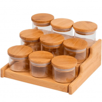 Oikos - Kit 9 Potes De Vidro 110ml Com Tampa De Bambu Hermético E Rack Organizador na Amazon