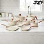 Oikos – Jogo com 8 Panelas Antiaderentes de Revestimento Cerâmica com Tampa de Vidro na Amazon