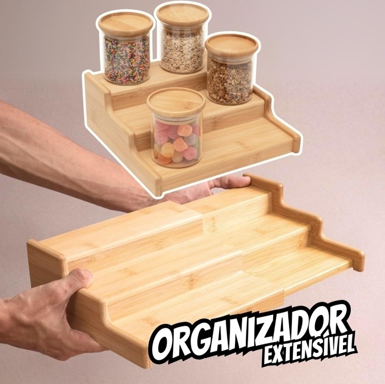 Oikos – Rack Organizador Extensível de Bambu na Amazon