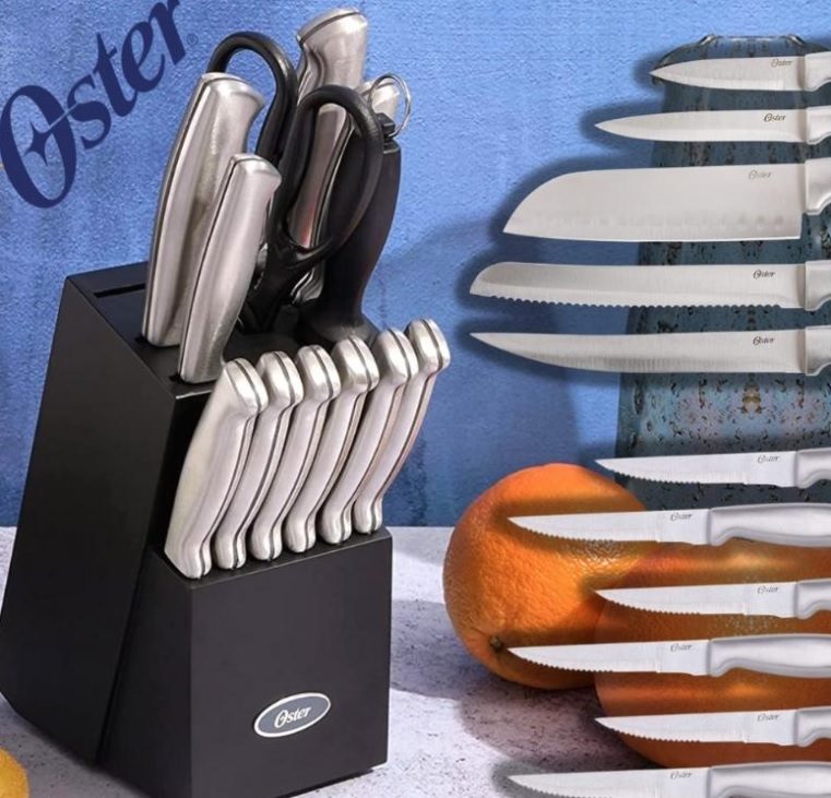 Oster Baldwyn Conjunto de facas de aço inoxidável de alto carbono, 14 peças, cetim escovado na Amazon