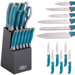 Oster Conjunto de facas Lindbergh, aço inoxidável, 14 peças, azul-petróleo e preto na Amazon