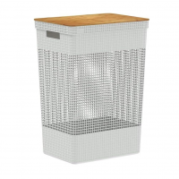Ou Cesto De Roupas Com Tampa De Bambu 49L Branco Oceano Linha Grid na Amazon