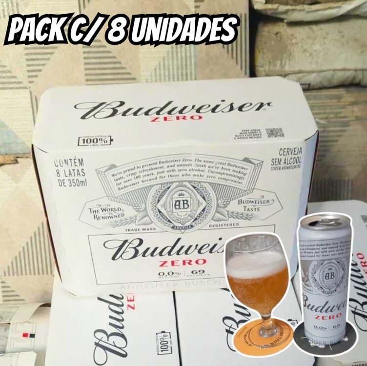 Pack Cerveja Budweiser Zero Álcool, 350ml, Lata – 8 unidades na Amazon