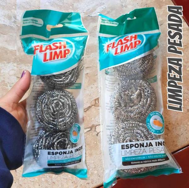 Pack com 3 Aço inox para Limpeza pesada ferro e grelha, E3A4821, Flash Limp na Amazon