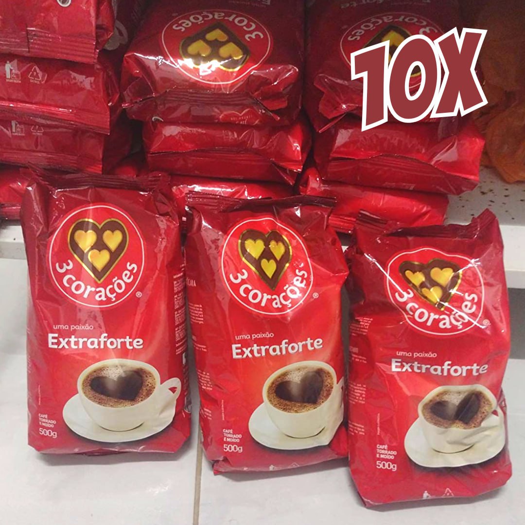 Pack de Café Torrado e Moído Extra Forte ou Tradicional, Pacote 500g, 10 unidades, 3 Corações na Amazon
