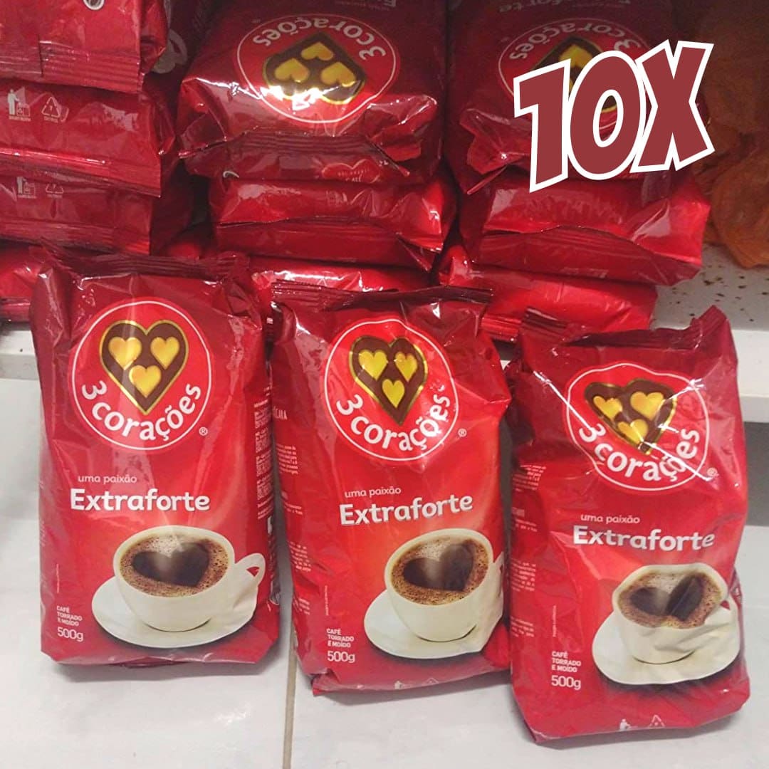 Pack de Café Torrado e Moído Extra Forte, Pacote 500g, 10 unidades, 3 Corações na Amazon