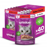 Pack De Ração Úmida Whiskas Sachê Carne Ao Molho Para Gatos Adultos, 40 Sachês De 85 G na Amazon