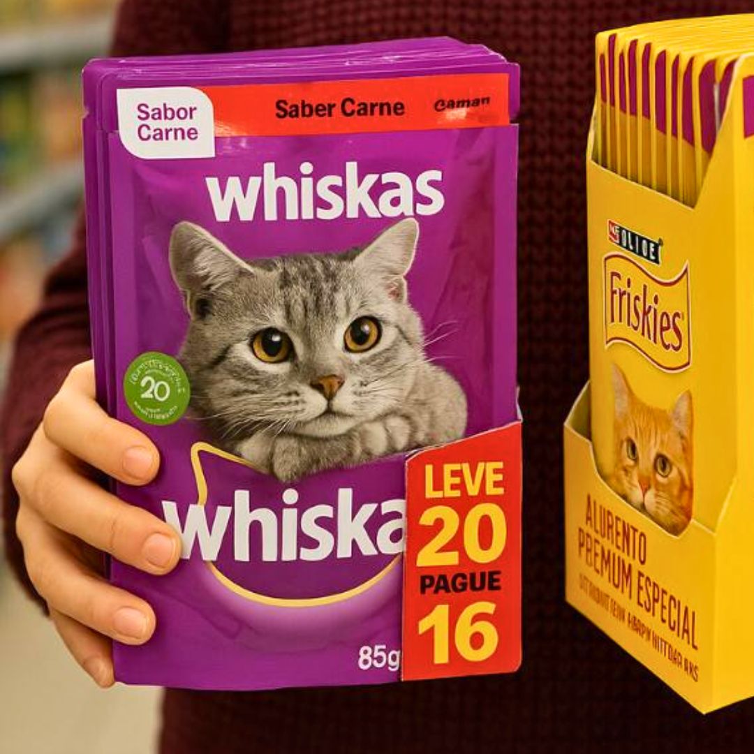 Pack Ração Úmida Whiskas Sachê Carne ao Molho para Gatos Adultos – Leve 20 Pague 16 na Amazon