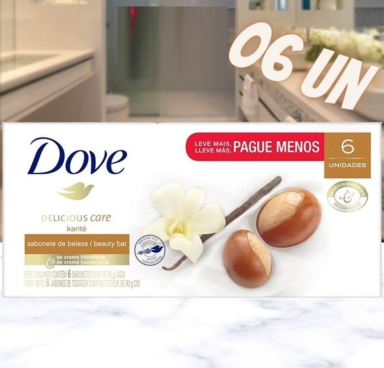 Pack Sabonete em Barra Óleo de Karité e Baunilha Dove Delicious Care Cartucho 6 Unidades de 90g Cada Leve Mais Pague Menos, Dove na Amazon
