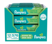 Pampers Lenços Umedecidos Aroma de Aloe Vera 48 Unidades (pacote de 12) na Amazon