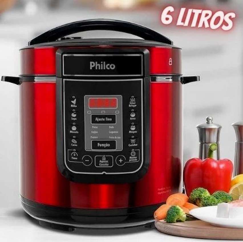 Panela de Pressão Digital 6L Inox Vermelha Philco na Casas Bahia