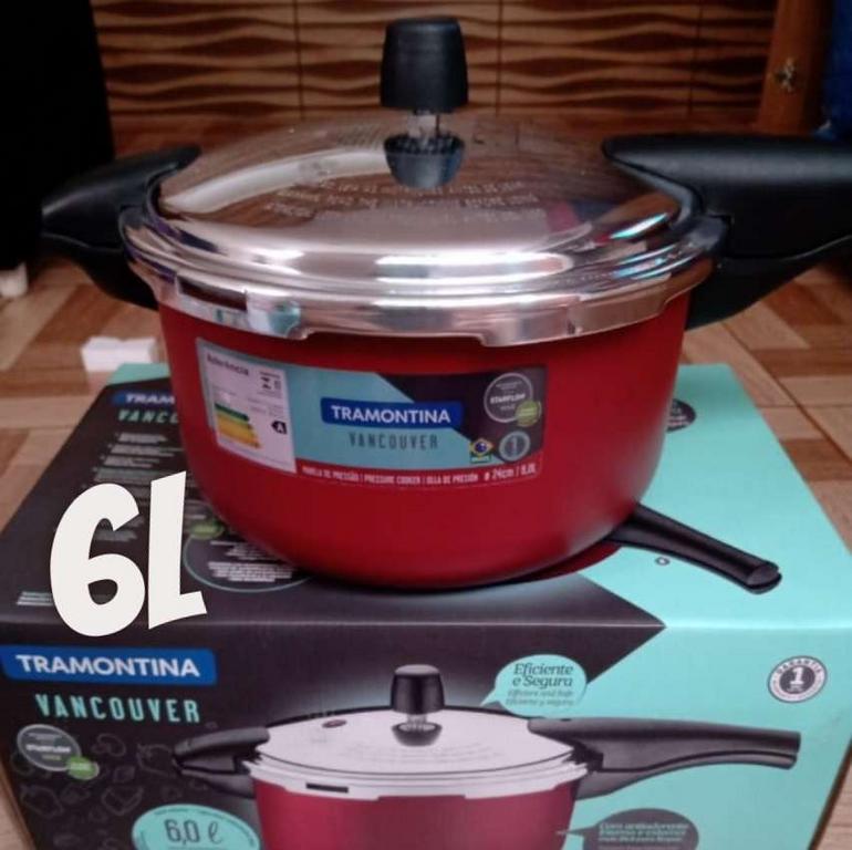 Panela de Pressão, Vancouver, Vermelha, 6L, Diâmetro 24 cm, Tramontina na Amazon